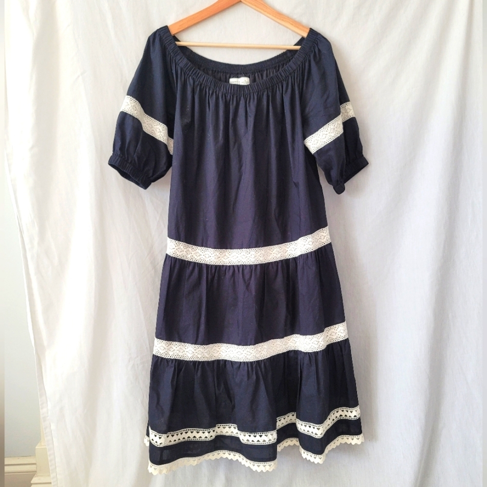 Kate Spade Cotton Off Shoulder Black Boho Cottage Core Dress - Picture 4 of 9
